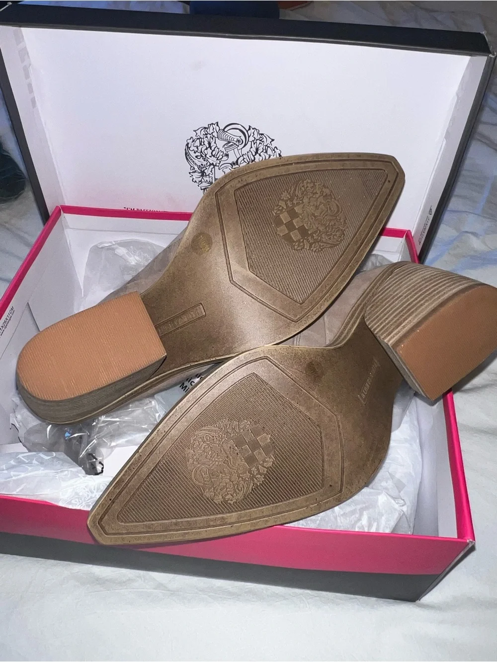 Vince Camuto Taupe Suede Stacked Heel Ankle Booties